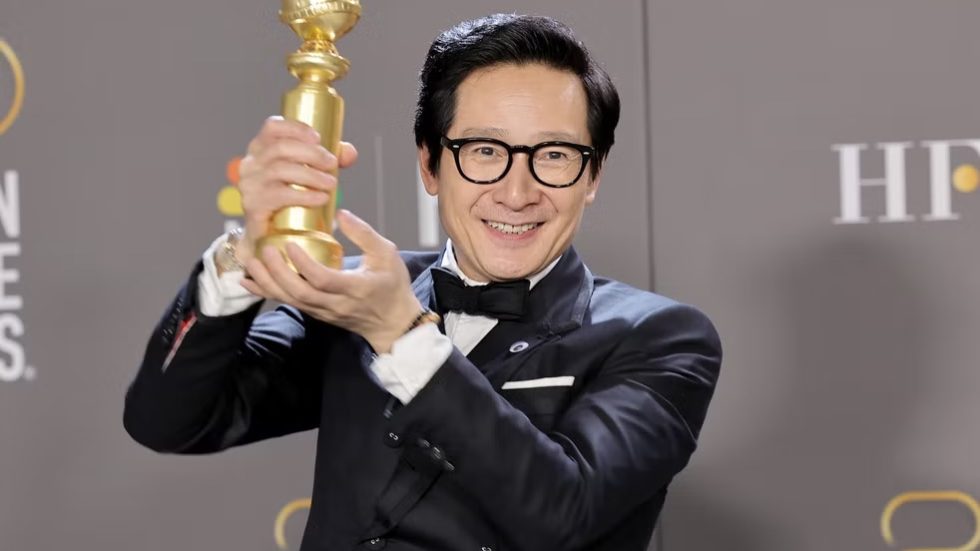 Ke Huy Quan with his Golden Globe