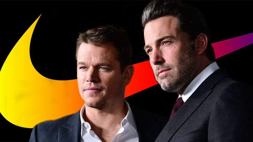 Ben Affleck and Matt Damon in front of the Nike swoosh