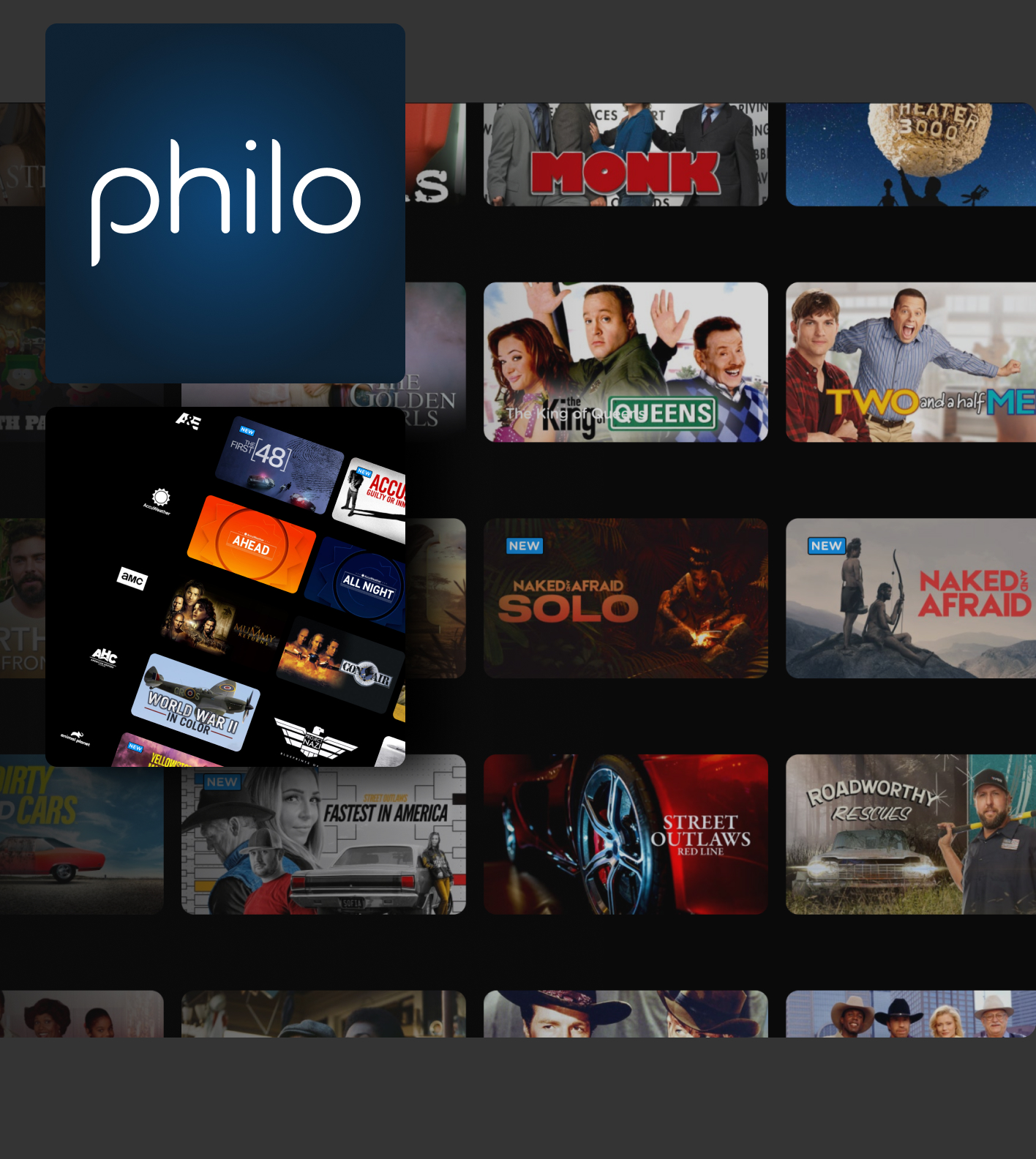 Philo grid of tv shows