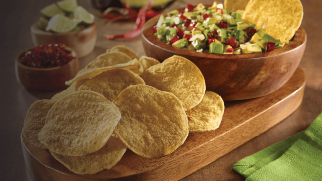 CPG influencer marketing: Tortillas and salsa on a wooden serving board