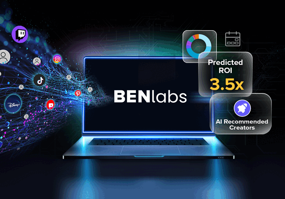 Photo of AI features and data sources flowing into BENlabs laptop